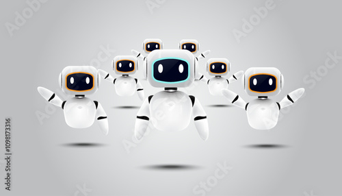 3D robot team, artificial intelligence cyborg concept,