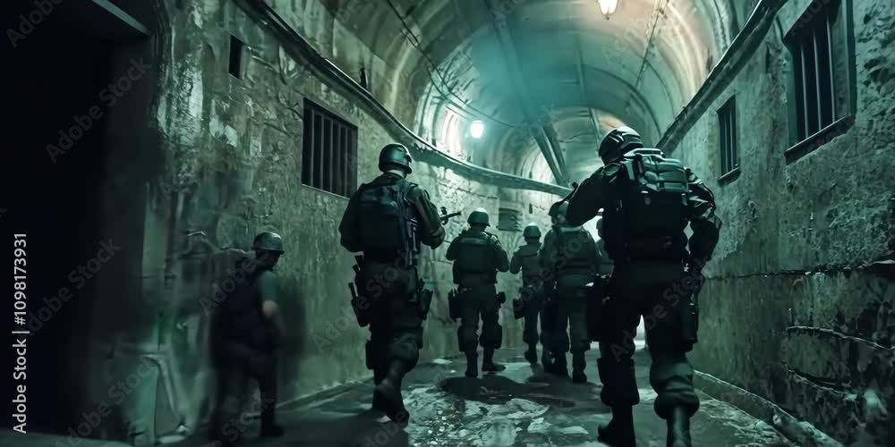 Hostages being freed from a castle's hidden room by an elite tactical team, 4K Video