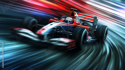 High-Speed Formula 1 Car Racing Through a Neon Light Tunnel