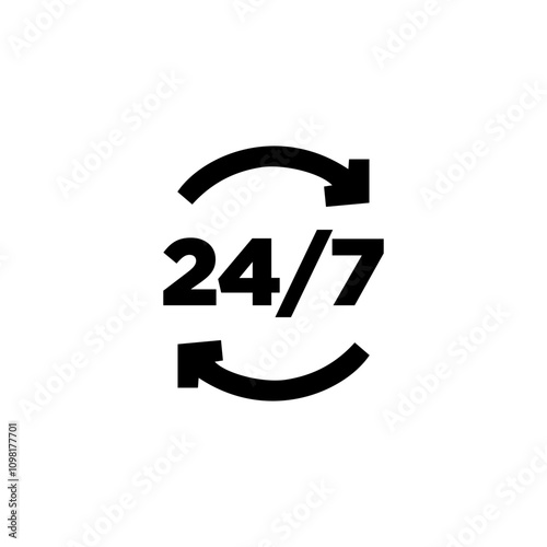 24/7 symbol icon logo template design illustration.