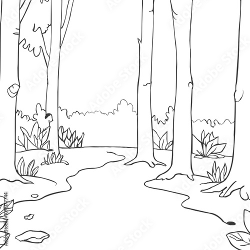 coloring page winter forest landscape