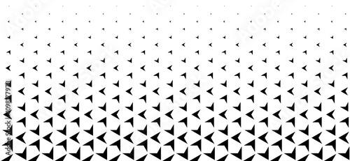 Geometric pattern of black arrows on a white background.Seamless in one direction.Option with a short fade out.The scale transformation method.