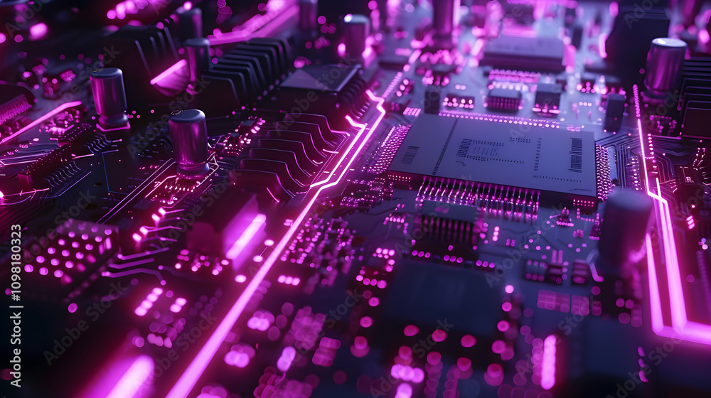 Obraz premium Glowing Circuit Board 3D Illustration