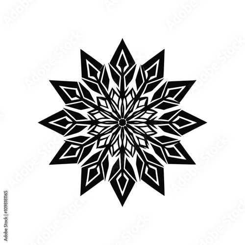 Intricate snowflake with six sharp symmetrical points ideal for winter festive and holiday decoration designs
