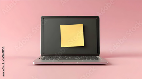 Laptop Screen Yellow Sticky Note 3D Illustration