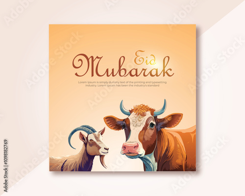 Eid Mubarak Celebration Cow and Goat Festive Card Design