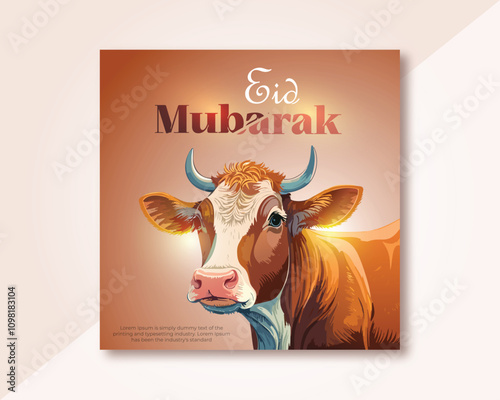 Eid Mubarak Celebration Cow Portrait Festive Card Design