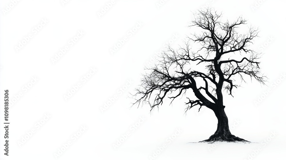 Fototapeta premium leafless old spooky tree isolated on white background with copy space