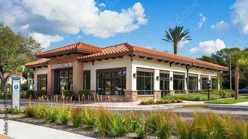 A neighborhood bank branch with a friendly, small-scale design. photo