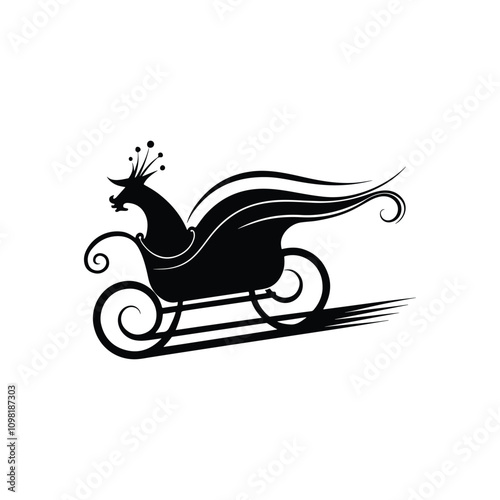 Sleigh in motion with dynamic trails behind it creating a sense of speed ideal for winter holiday designs