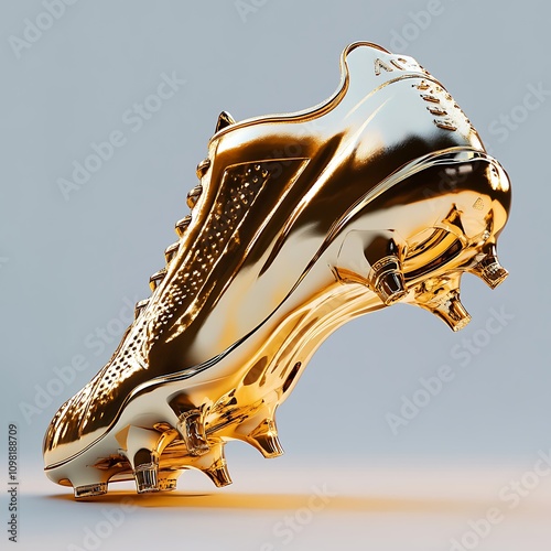 Golden Soccer Cleat In Mid Air Displaying Detail photo