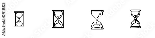 A vintage hourglass, representing time and change, is depicted in a sketch engraving using  in a modern illustration style. The image mimics scratchboard art and is in black and white.