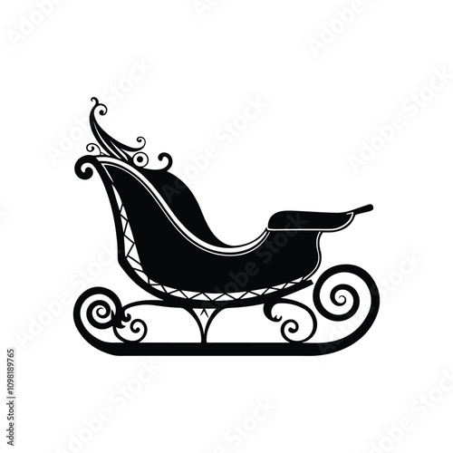 Traditional sleigh with tall backrest and ornate runners ideal for nostalgic holiday visuals