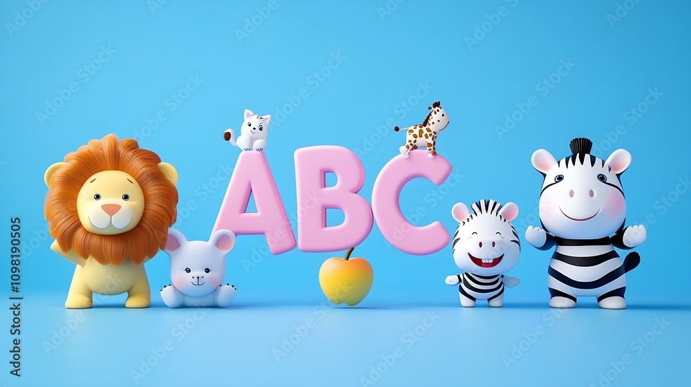 Obraz premium Adorable Toy Animals with Alphabet ABC for Fun Learning and Education on Blue Background : Generative AI