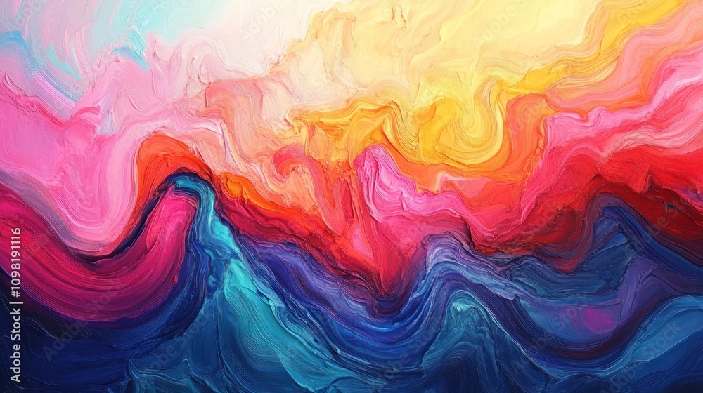 Obraz premium Abstract colorful fluid art painting with vibrant swirling waves and textures.
