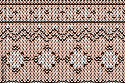 Knitting. seamless pattern. Vector. brown knitted sweater texture. Set  geometric background. Holiday fair isle traditional ornaments. Wool pullover illustration. Festive crochet	