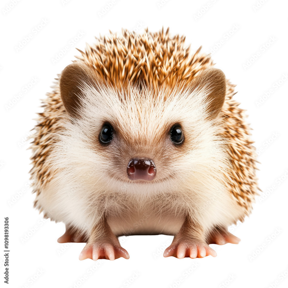 Obraz premium cute hedgehog with soft fur and distinctive spines, looking curiously at viewer. This adorable creature showcases its small nose and bright eyes, evoking sense of warmth and charm