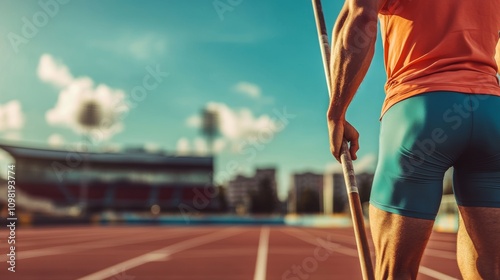 Athlete in Action: Pole Vaulter in Stadium Generative AI