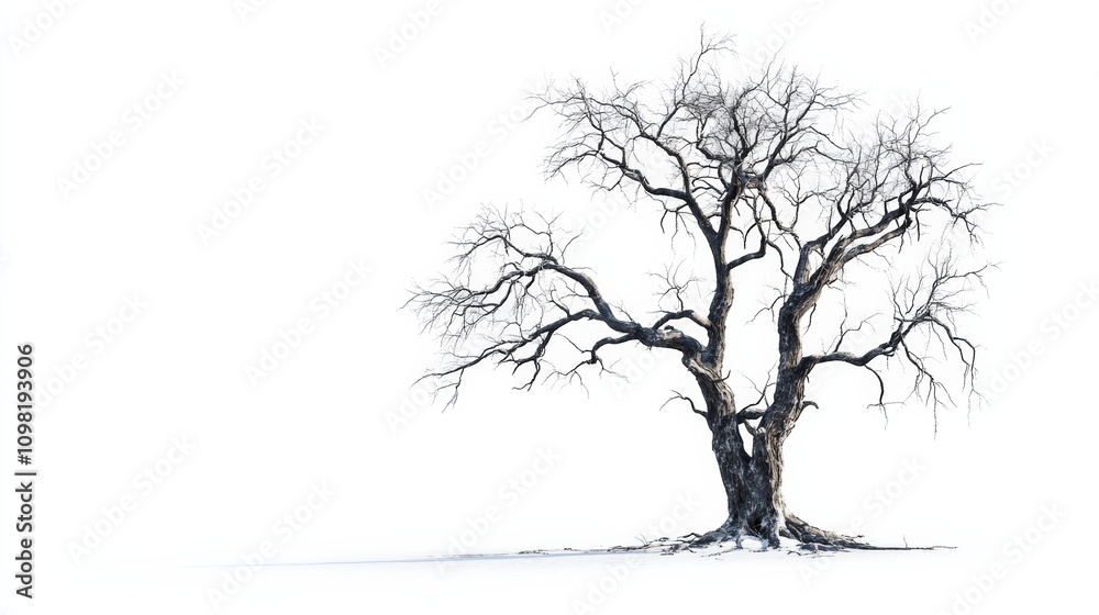 Fototapeta premium leafless old spooky tree isolated on white background with copy space