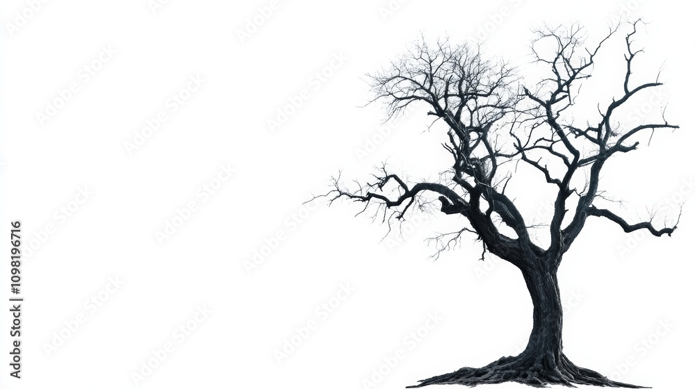 Fototapeta premium leafless old spooky tree isolated on white background with copy space