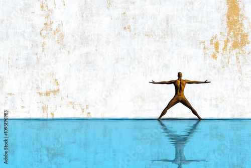 A single figure in water performing a stretch, illustrated with minimalist strokes and soft pastel tones photo