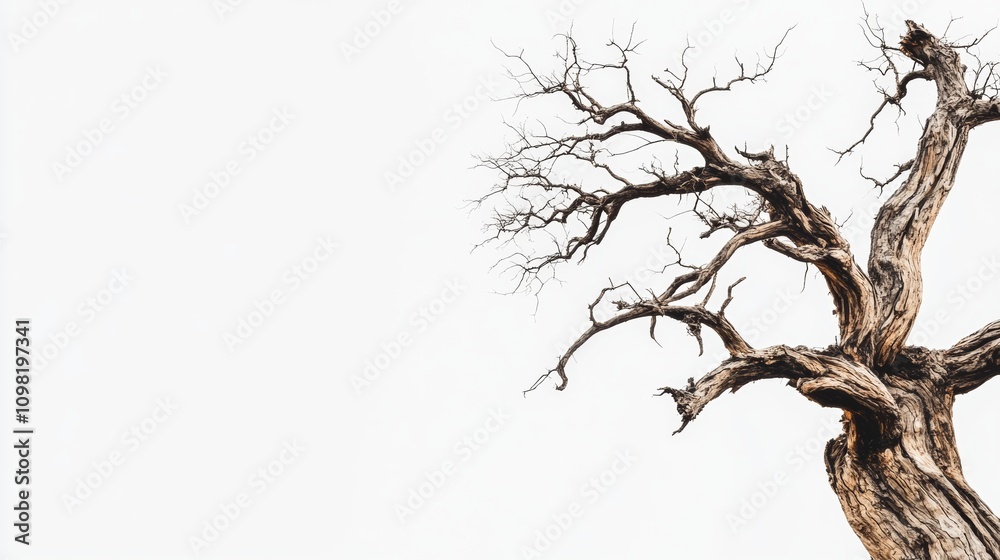 Fototapeta premium leafless old spooky tree isolated on white background with copy space