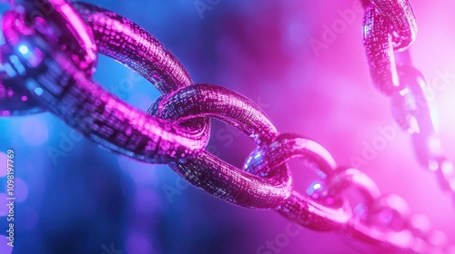 Innovative digital chain links abstract technology display futuristic environment close-up view conceptual art