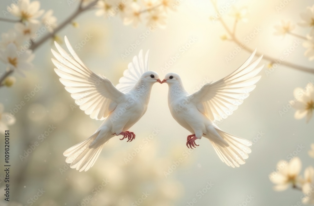 Fototapeta premium white dove flying in the sky, wedding background