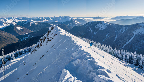 Randonnée sur la crête enneigée des Alpes