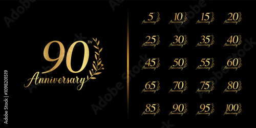 Premium anniversary logotype set. Golden anniversary celebration emblem design.