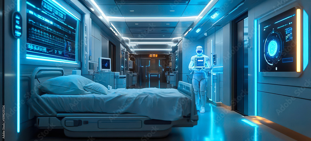 Obraz premium AI-Driven Smart Hospital Room with Automated Patient Monitoring and Diagnostics
