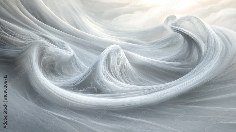 Obraz premium A dynamic composition of misty icy white and silver gray swirls, layered with translucent haze over a soft gray surface, evoking a sense of mystery.