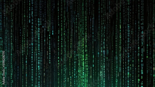 Wallpaper Mural Here's a possible  and keyword list for your image.. Abstract digital rain of glowing green code on black background. Torontodigital.ca