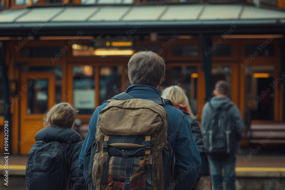 Fototapeta premium Farewell moments at a historic train station during winter