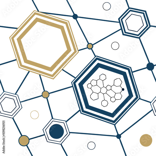 Hexagon molecule design with geometric pattern and colorful honeycomb structure