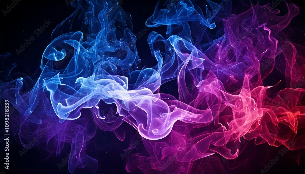 Fototapeta premium Multicolor neon smoke dark background.