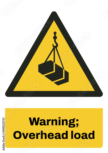 ISO warning safety signs sentence case text_warning ; overhead load_portrait size a4/a3/a2/a1  