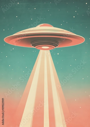 Vintage UFO Scene on Bright Astronomical Background for Science Fiction or Fantasy Designs Generative AI photo