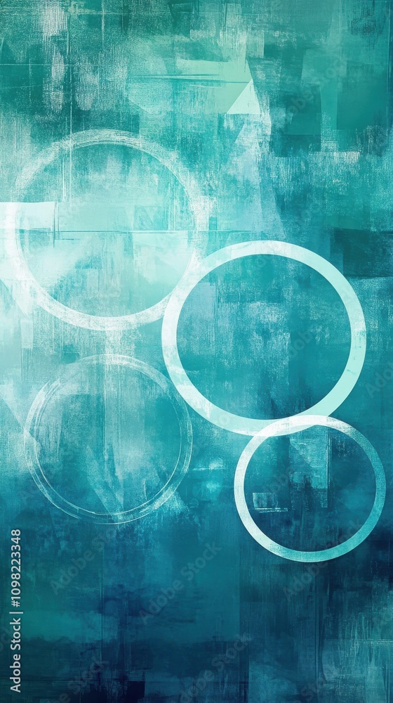 Obraz premium Abstract turquoise background with geometric circular shapes, creating a modern and dynamic visual effect.
