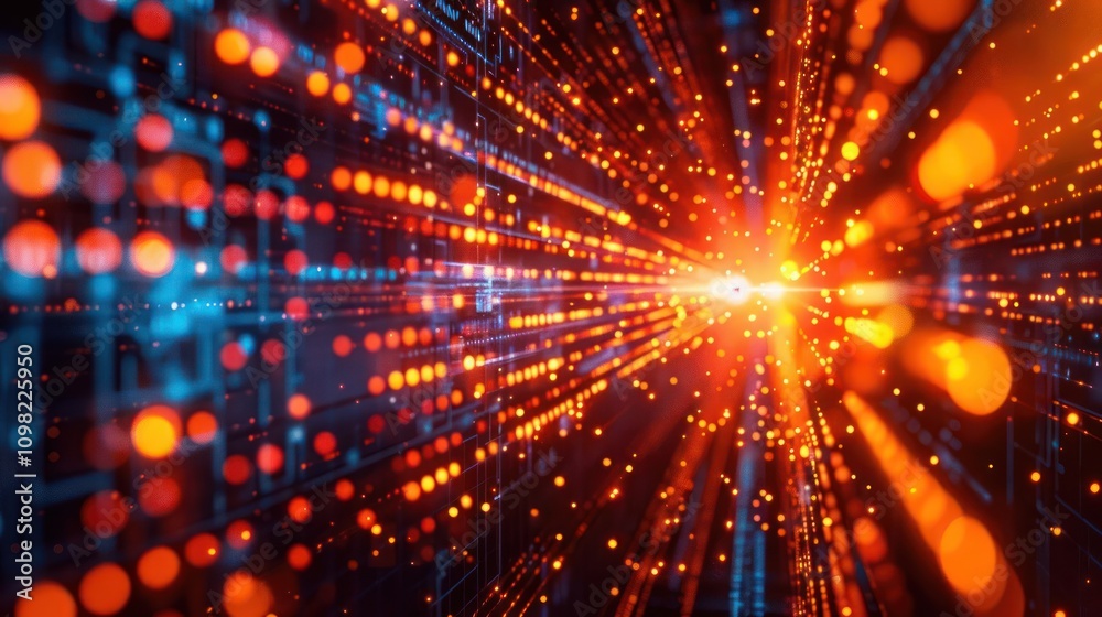 Obraz premium Abstract visualization of data flow with vibrant lights and patterns.