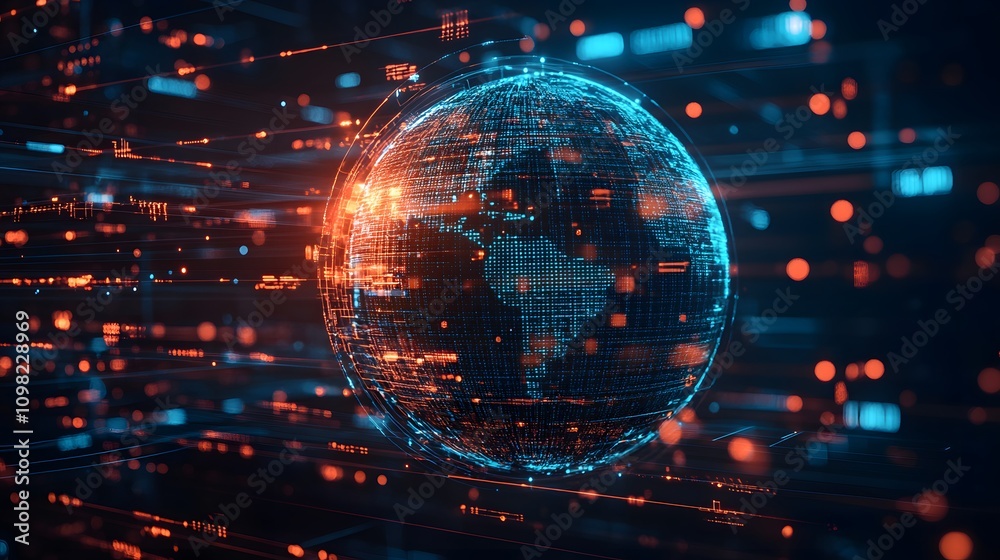 Obraz premium Blue digital background with a globe and network connections, representing global technology or connectivity