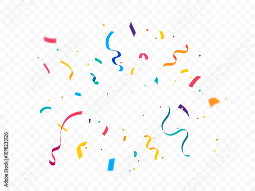 Confetti isolated on white. celebration party background design with colorful confetti and ribbons, Bright festive tinsel of Colorful color. Holiday, Carnival festivity,