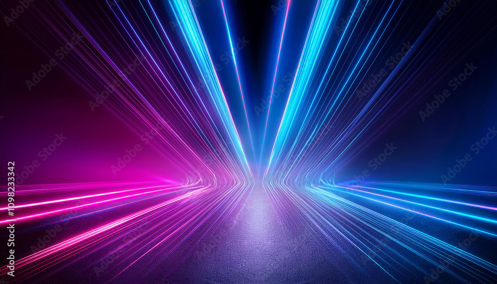 Fototapeta premium Dark abstract background with neon lines, glow