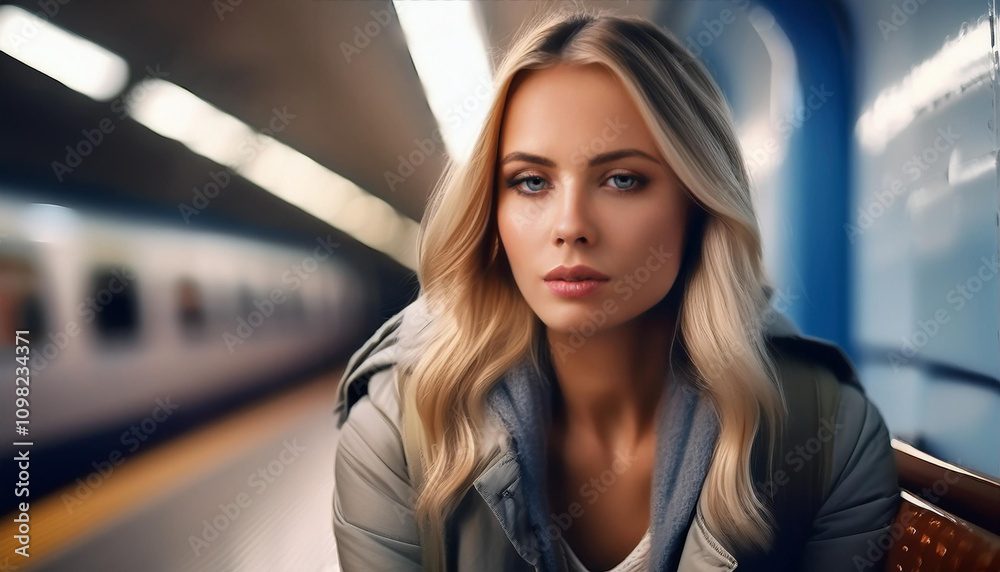 Fototapeta premium Frau in einer U-Bahn Station
