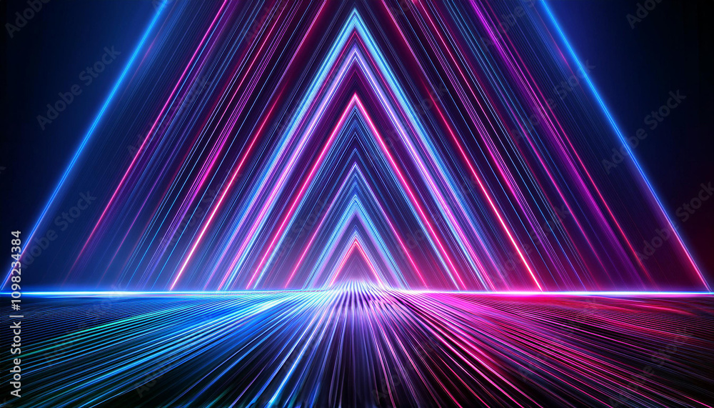Fototapeta premium Dark abstract background with neon lines, glow