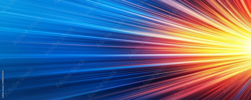 Obraz premium Fiber optic network cable data, A vibrant burst of color radiates from the center, blending blue and orange hues, creating a dynamic, energetic visual effect.