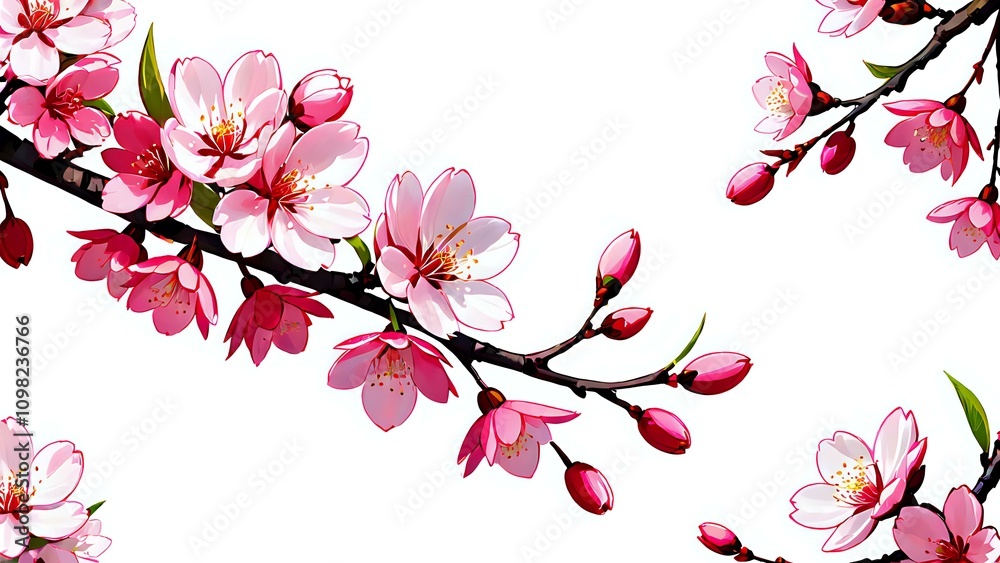 Fototapeta premium Delicate pink cherry blossom isolated on a clean white background, highlighting its natural elegance