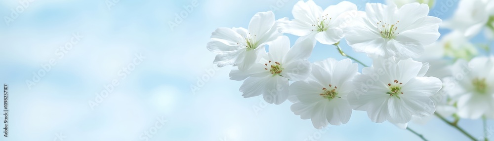 Obraz premium Vibrant blue sky showcases delicate white flowers in full bloom, creating a breathtaking natural display of beauty and serenity