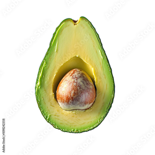 Sliced green avocado with the seed removed showcasing its creamy texture and vibrant color highlighting the concept of Vegetable and Fruit.