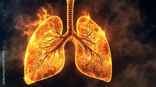 Fiery representation of human lungs highlighting